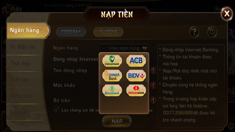 Cung cấp cho người chơi hệ thống nạp, rút với lựa chọn nào cũng là tốc độ cao 