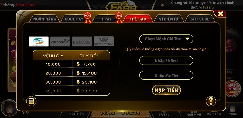Chia sẻ các bước nạp rút tiền siêu đơn giản tại Fa88